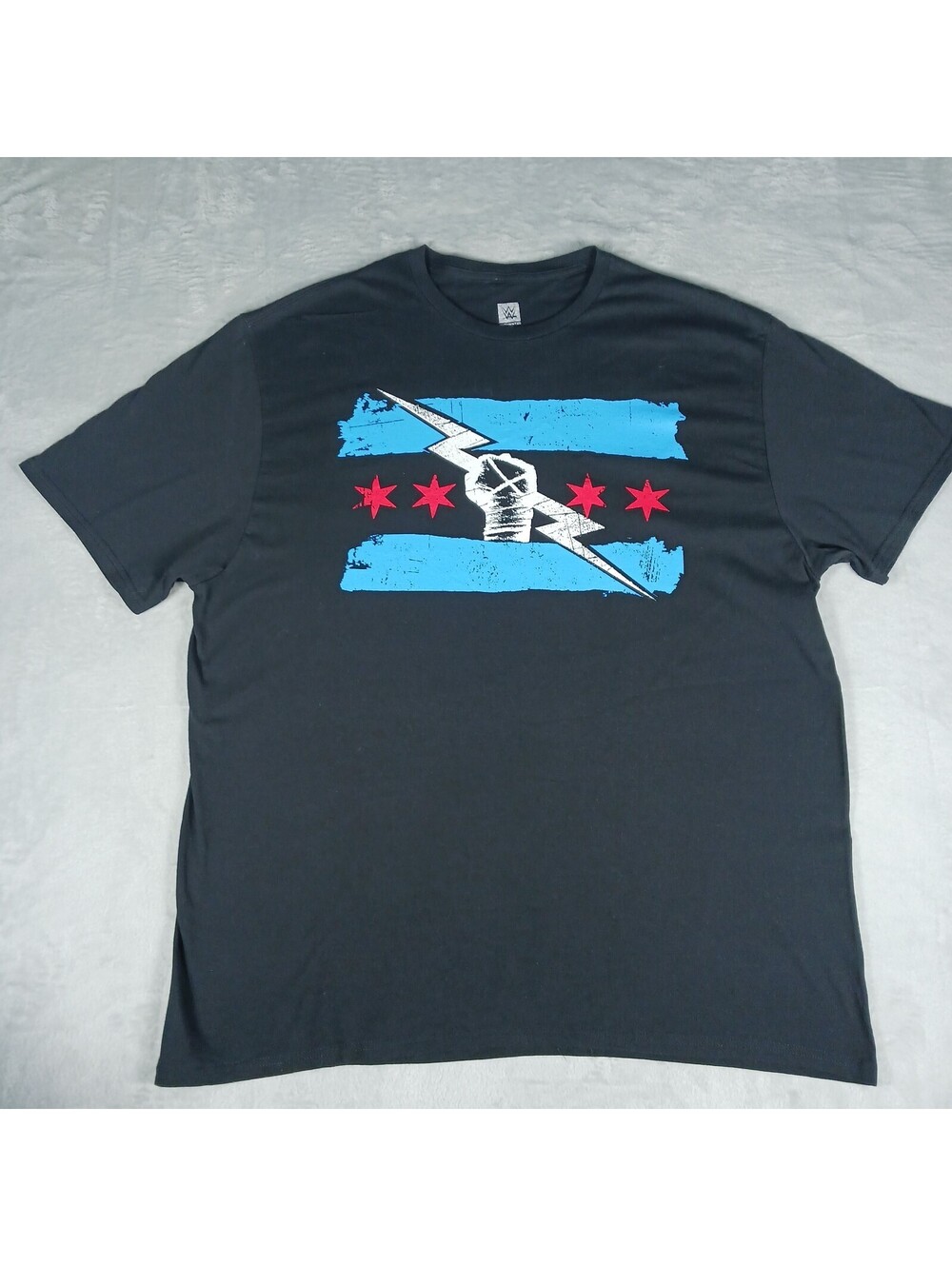 WWE CM Punk Shirt Mens 2XL Black Chicago Flag Lightning Fist Graphic Tee